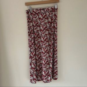 Red floral midi skirt